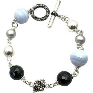 Michael Dawkins Sterling Silver Blue Lace Agate Bracelet 8 Inch 24 Grams